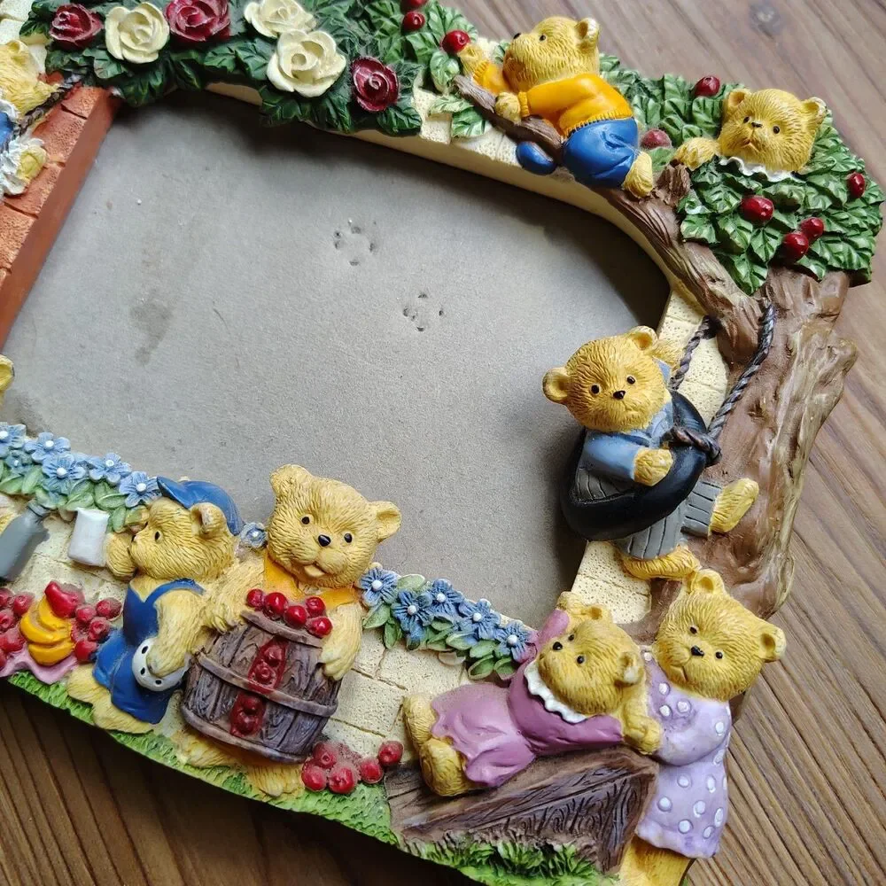 Vintage 3D Teddy Bear Picture Frame Whimsical Nursery Decor Cottagecore Kidcore